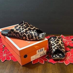 Katy Perry The Checked in Slide Leopard Print Satin Coffee Size 8M